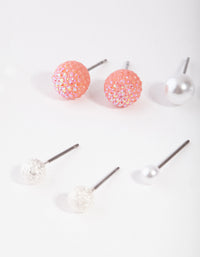 Kids Silver Pink Pearl Stud Earring 6-Pack - link has visual effect only