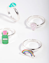 Kids Silver Skull & Cow Rainbow Ring 6-Pack - link has visual effect only