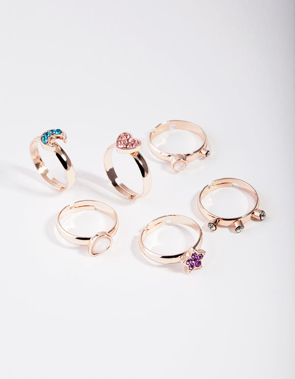 Kids Rose Gold Celestial Heart Ring 6-Pack