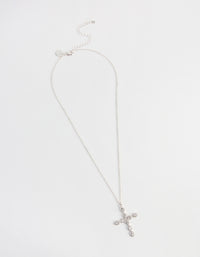 Silver Teardrop Diamante Cross Necklace - link has visual effect only