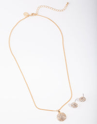 Gold Pave Circle Necklace & Earrings - link has visual effect only