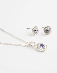 Silver Square Cut Diamante Necklace & Earrings Set - link has visual effect only