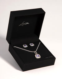 Silver Square Cut Diamante Necklace & Earrings Set - link has visual effect only