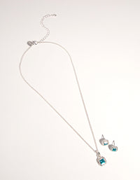 Silver Square Cut Diamante Necklace & Earrings - link has visual effect only