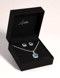 Silver Square Cut Diamante Necklace & Earrings - link has visual effect only