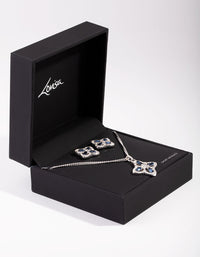 Silver Flower Diamante Stone Necklace & Earrings Set - link has visual effect only