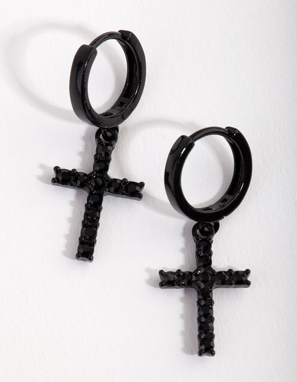 Matte Diamante Cross Huggie Earrings