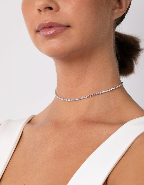 Rhodium Cubic Zirconia Cupchain Choker