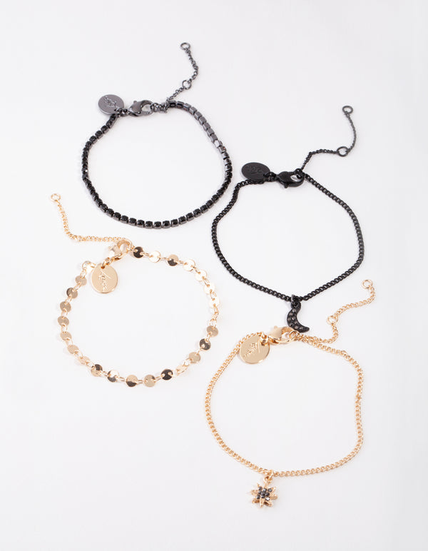 Mixed Metal 4-Pack Celestial Anklet Bracelets