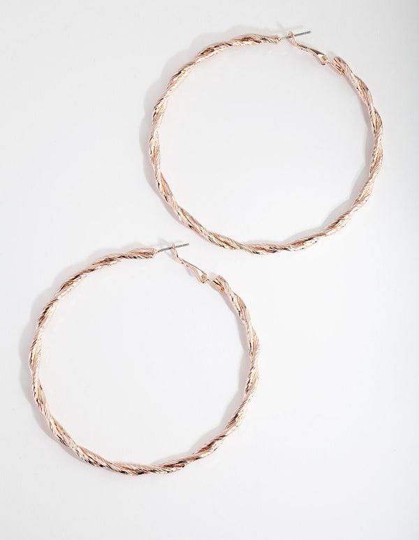 Rose Gold Double Twist Hoop Earrings