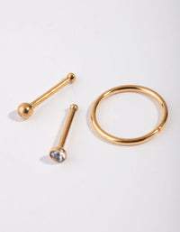 Gold Ball & Diamante Nose Ring & Stud Pack - link has visual effect only