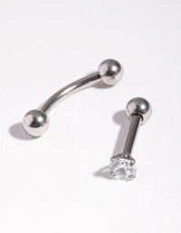 Surgical Steel  Ball & Cubic Zirconia Earring Pack - link has visual effect only