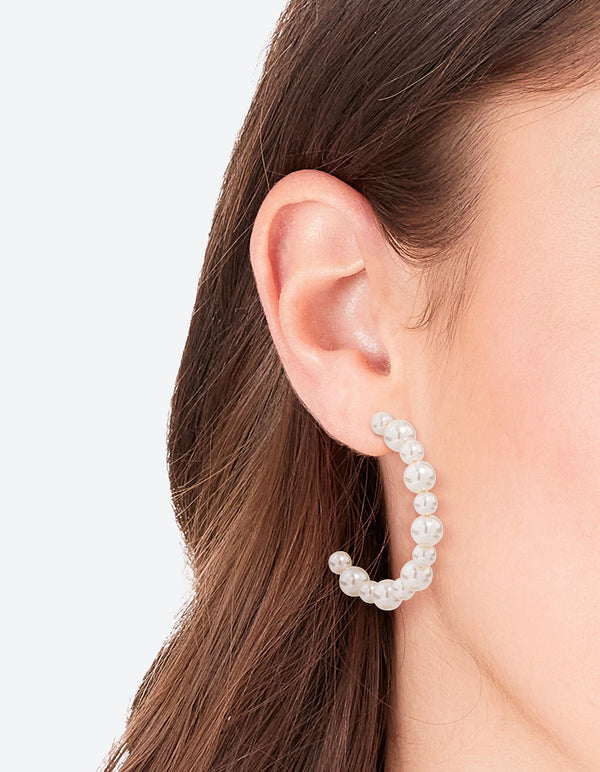 Beaded Pearl Hoop Earrings