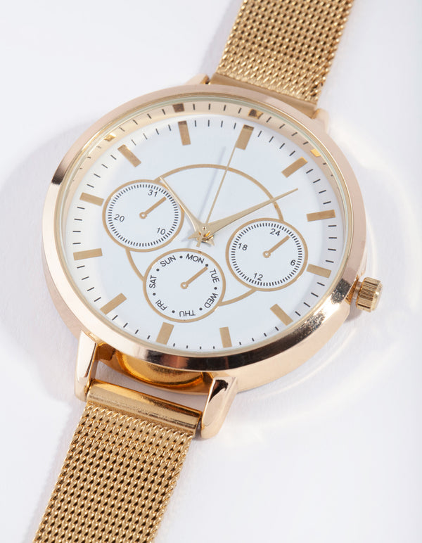 Gold White Dial Mesh Watch