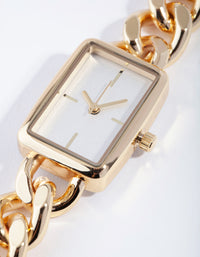 Gold Rectangular Curb Link Watch - link has visual effect only