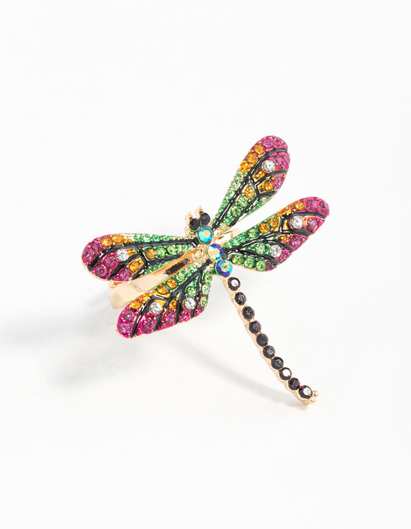 Gold Rainbow Dragonfly Ring