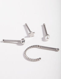 Surgical Steel Pearl Star Nose Stud 4-Pack - link has visual effect only