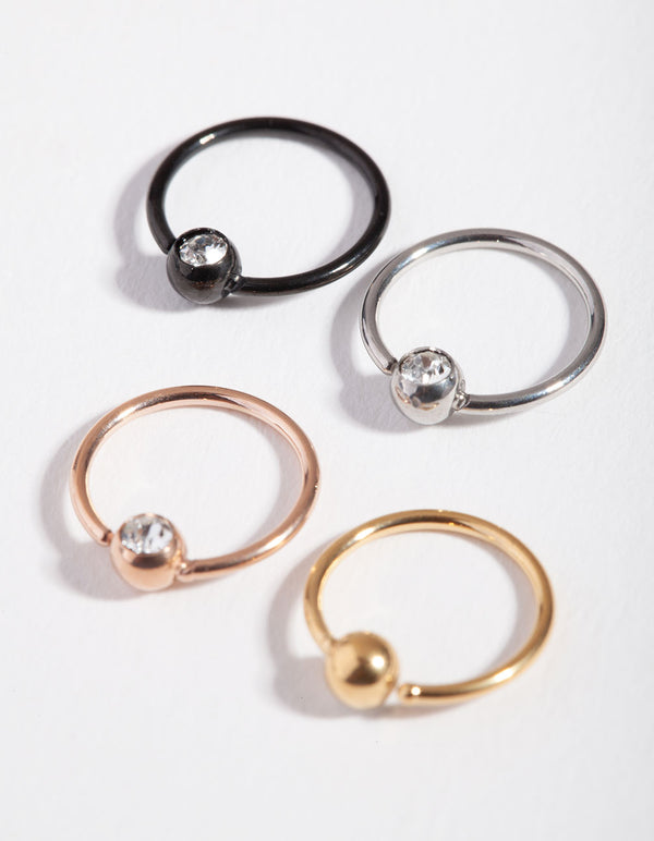 Mixed Metals Diamante Nose Ring 4-Pack