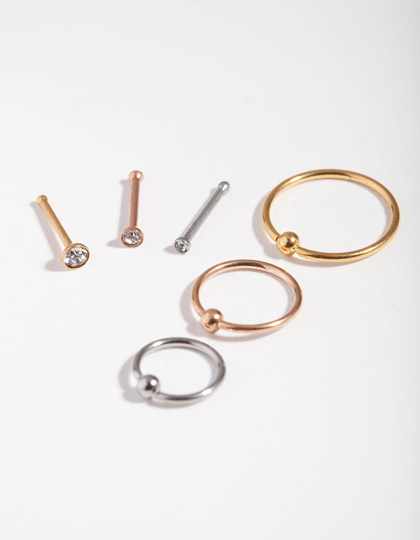 Mixed Metals Nose Stud 6-Pack