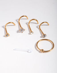 Gold Surgical Steel Diamante Nose 6-Pack - link has visual effect only