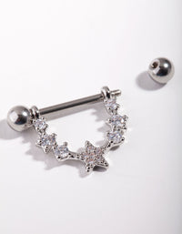 Rhodium Surgical Steel Star Curve Nipple Bar - link has visual effect only