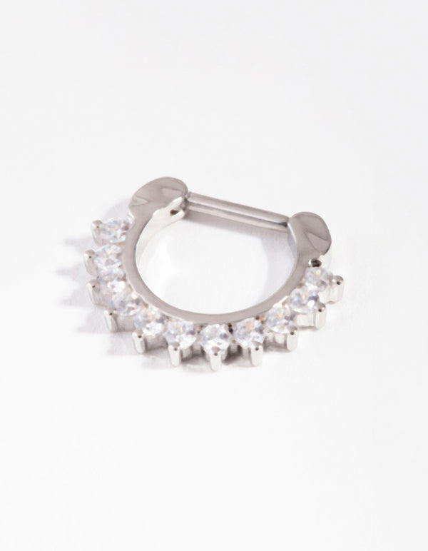 Rhodium Surgical Steel Cubic Zirconia Septum