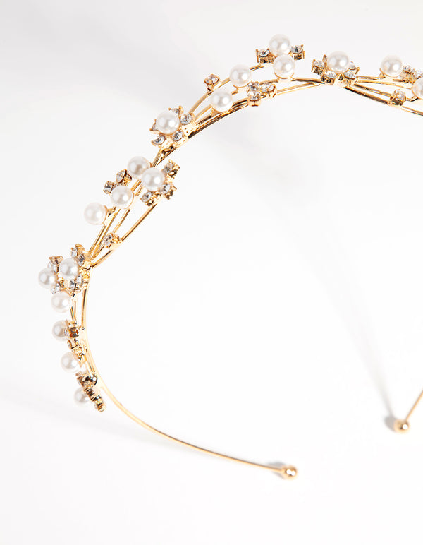 Gold Wire Pearl Crystal Headband - Lovisa