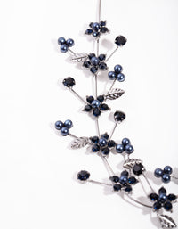 Gunmetal Diamante Flower Pearl Drape - link has visual effect only