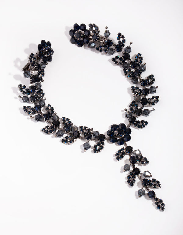 Gunmetal Flower Diamante & Bead Drape