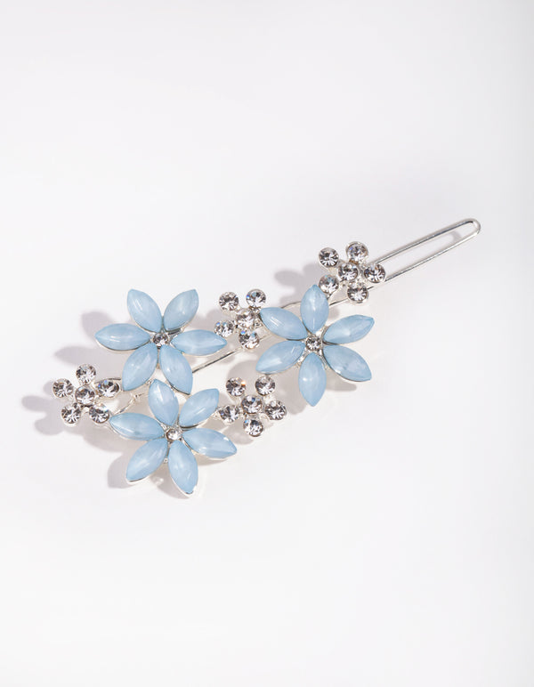 Silver Crystal Flower Clip