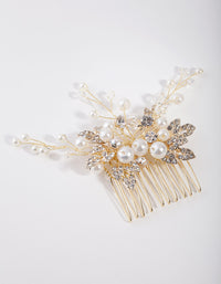 Gold Metal Leaf Diamante Pearl Comb - link has visual effect only