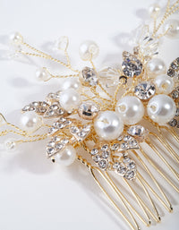 Gold Metal Leaf Diamante Pearl Comb - link has visual effect only