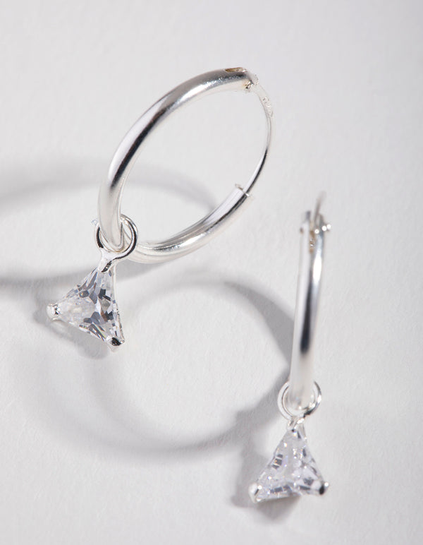 Cubic Zirconia Triangle Dangle Hoop Earrings