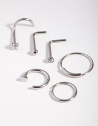 Surgical Steel Nail Nose Ring 6-Pack - link has visual effect only