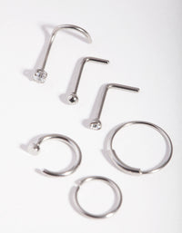 Surgical Steel Nail Nose Ring 6-Pack - link has visual effect only