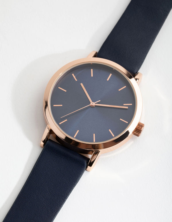 Navy Medium PU-Strap Watch