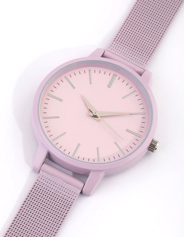 Matte Pink Mesh Strap Watch