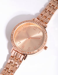 Rose Gold Simple Bling Link Watch - link has visual effect only