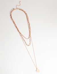 Rose Gold Long Circle Disc 3-Row Necklace - link has visual effect only