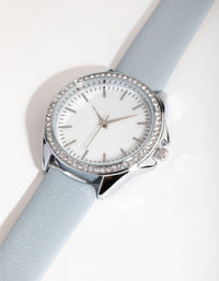 Silver Diamante Bezel Mother of Pearl PU Strap Watch - link has visual effect only