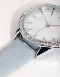 Silver Diamante Bezel Mother of Pearl PU Strap Watch - link has visual effect only