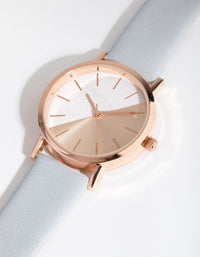 Rose Gold Half Marble Dial PU Strap Watch - link has visual effect only