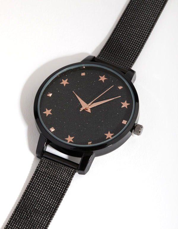 Rose Gold Star Marker Mesh Strap Watch