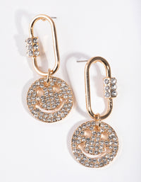 Gold Bling Smiley Drop Earrings - link has visual effect only