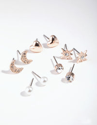 Rose Gold Star & Moon 5-Pack Stud Earring - link has visual effect only