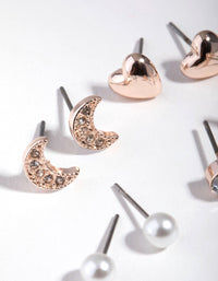 Rose Gold Star & Moon 5-Pack Stud Earring - link has visual effect only