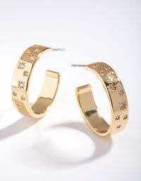 Gold Plated Diamante Star Hoop Earrings - link has visual effect only