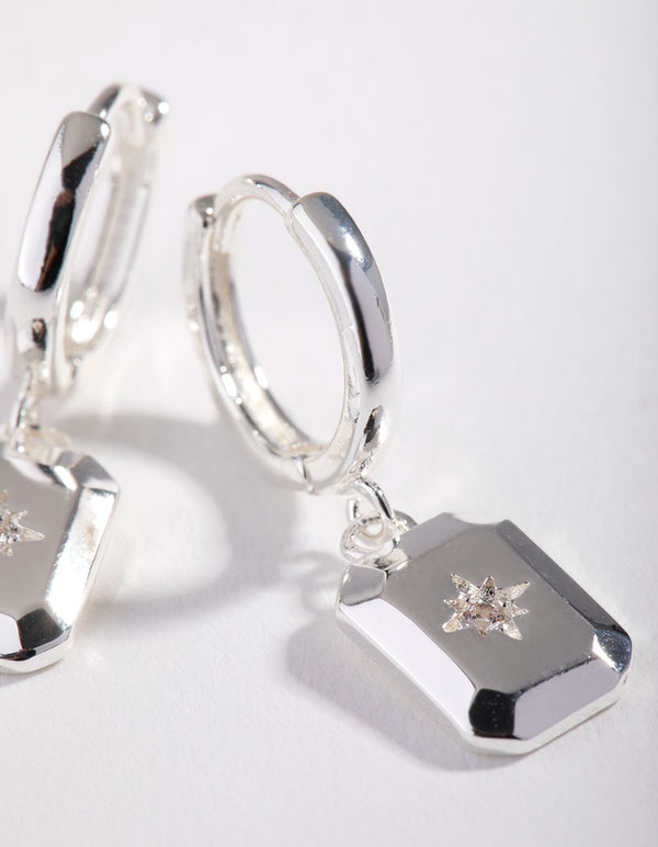 Silver Plated Diamante Rectangle Drop Earrings Lovisa