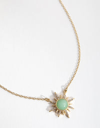 Gold Plated Diamante Semi Precious Jade Sun Necklace - link has visual effect only