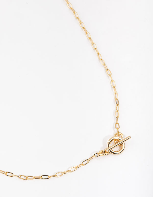 Gold Plated Thin Chain T&O Bar Necklace